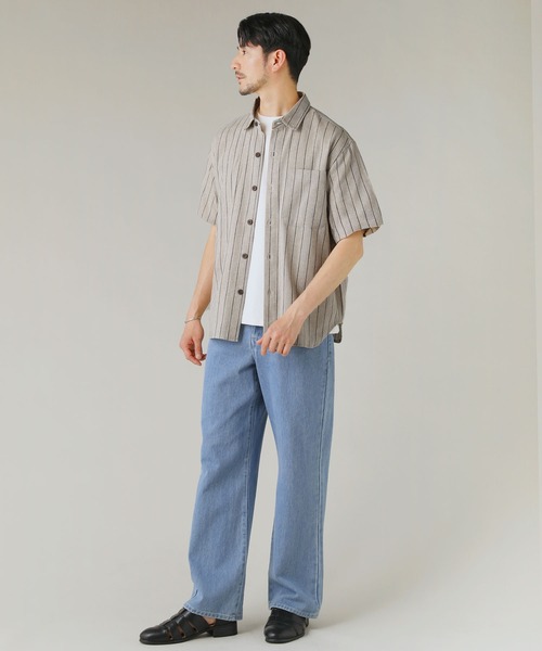 LIL VENDARS（リルヴェンダース）の「Buyer's Select/綿麻オーバーサイズレギュラーカラーストライプ半袖シャツ（シャツ/ブラウス・メンズ・オフホワイト/ネイビー/ベージュ・L/M）」の15枚目の写真