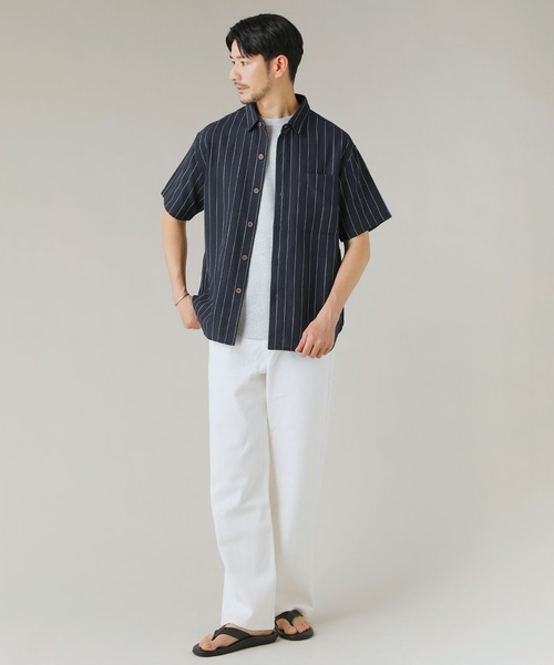 LIL VENDARS（リルヴェンダース）の「Buyer's Select/綿麻オーバーサイズレギュラーカラーストライプ半袖シャツ（シャツ/ブラウス・メンズ・オフホワイト/ネイビー/ベージュ・L/M）」の19枚目の写真