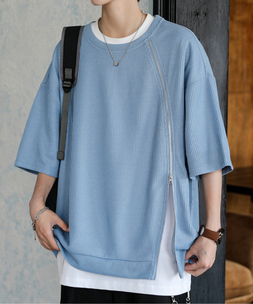 neos（ネオス）の「【neos】ルーズシルエット ショート丈 ZIP 切替 サーマル ハーフスリーブ カットソー（Tシャツ/カットソー・メンズ・ブラック/グレー/ブルー・MEDIUM/LARGE）」の3枚目の写真