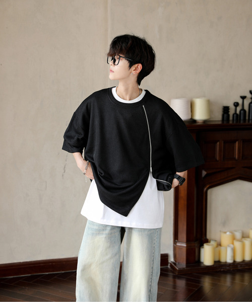 neos（ネオス）の「【neos】ルーズシルエット ショート丈 ZIP 切替 サーマル ハーフスリーブ カットソー（Tシャツ/カットソー・メンズ・ブラック/グレー/ブルー・MEDIUM/LARGE）」の6枚目の写真