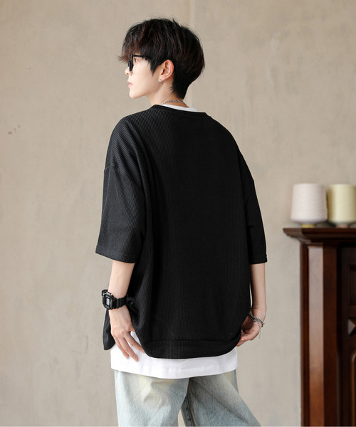 neos（ネオス）の「【neos】ルーズシルエット ショート丈 ZIP 切替 サーマル ハーフスリーブ カットソー（Tシャツ/カットソー・メンズ・ブラック/グレー/ブルー・MEDIUM/LARGE）」の7枚目の写真