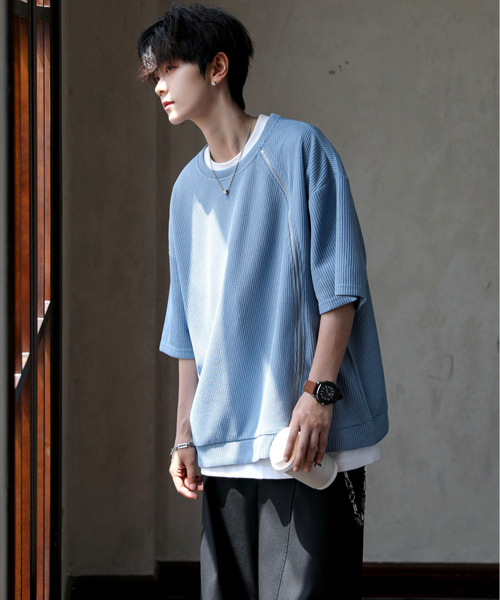 neos（ネオス）の「【neos】ルーズシルエット ショート丈 ZIP 切替 サーマル ハーフスリーブ カットソー（Tシャツ/カットソー・メンズ・ブラック/グレー/ブルー・MEDIUM/LARGE）」の9枚目の写真