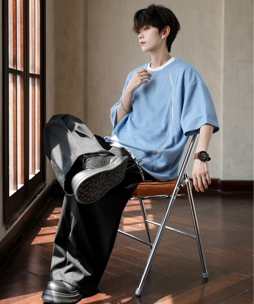 neos（ネオス）の「【neos】ルーズシルエット ショート丈 ZIP 切替 サーマル ハーフスリーブ カットソー（Tシャツ/カットソー・メンズ・ブラック/グレー/ブルー・MEDIUM/LARGE）」の11枚目の写真