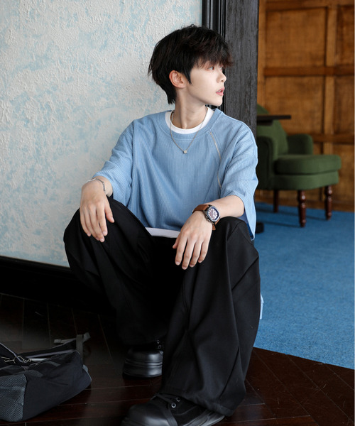 neos（ネオス）の「【neos】ルーズシルエット ショート丈 ZIP 切替 サーマル ハーフスリーブ カットソー（Tシャツ/カットソー・メンズ・ブラック/グレー/ブルー・MEDIUM/LARGE）」の12枚目の写真