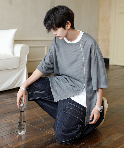 neos（ネオス）の「【neos】ルーズシルエット ショート丈 ZIP 切替 サーマル ハーフスリーブ カットソー（Tシャツ/カットソー・メンズ・ブラック/グレー/ブルー・MEDIUM/LARGE）」の14枚目の写真