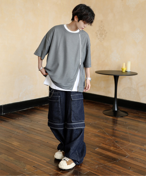 neos（ネオス）の「【neos】ルーズシルエット ショート丈 ZIP 切替 サーマル ハーフスリーブ カットソー（Tシャツ/カットソー・メンズ・ブラック/グレー/ブルー・MEDIUM/LARGE）」の15枚目の写真