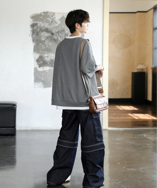 neos（ネオス）の「【neos】ルーズシルエット ショート丈 ZIP 切替 サーマル ハーフスリーブ カットソー（Tシャツ/カットソー・メンズ・ブラック/グレー/ブルー・MEDIUM/LARGE）」の16枚目の写真