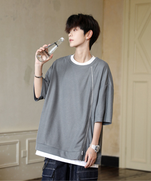 neos（ネオス）の「【neos】ルーズシルエット ショート丈 ZIP 切替 サーマル ハーフスリーブ カットソー（Tシャツ/カットソー・メンズ・ブラック/グレー/ブルー・MEDIUM/LARGE）」の19枚目の写真