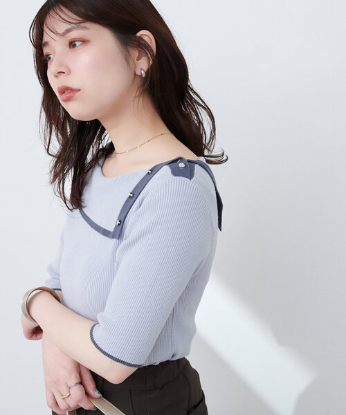 natural couture(ナチュラルクチュール)の「【WEB限定】オフショルアシメネックリブニット(ニット/セーター・レディース・サックスブルー/ネイビー/オフホワイト/ピンク・FREE)」の3枚目の写真