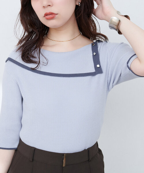 natural couture(ナチュラルクチュール)の「【WEB限定】オフショルアシメネックリブニット(ニット/セーター・レディース・サックスブルー/ネイビー/オフホワイト/ピンク・FREE)」の19枚目の写真