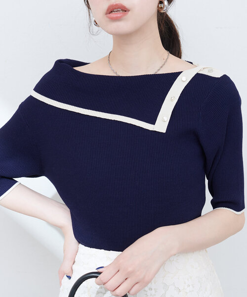 natural couture(ナチュラルクチュール)の「【WEB限定】オフショルアシメネックリブニット(ニット/セーター・レディース・サックスブルー/ネイビー/オフホワイト/ピンク・FREE)」の14枚目の写真