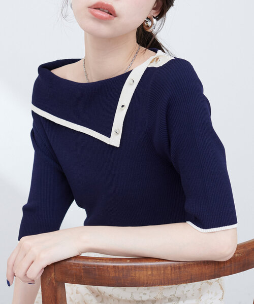 natural couture(ナチュラルクチュール)の「【WEB限定】オフショルアシメネックリブニット(ニット/セーター・レディース・サックスブルー/ネイビー/オフホワイト/ピンク・FREE)」の13枚目の写真