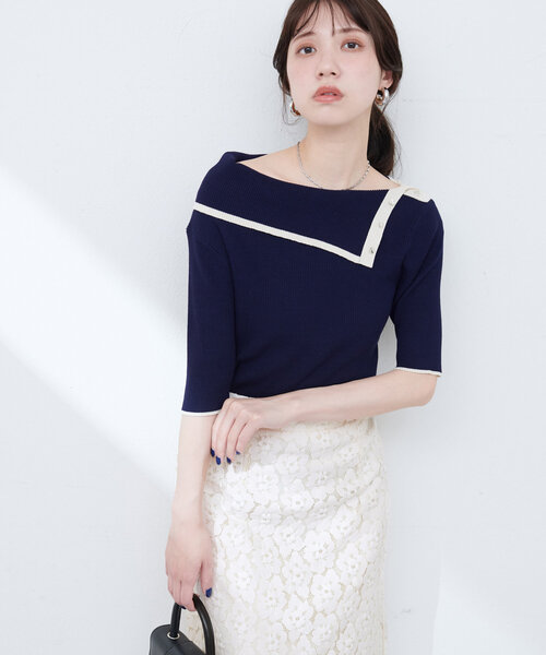 natural couture(ナチュラルクチュール)の「【WEB限定】オフショルアシメネックリブニット(ニット/セーター・レディース・サックスブルー/ネイビー/オフホワイト/ピンク・FREE)」の12枚目の写真