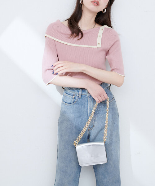 natural couture(ナチュラルクチュール)の「【WEB限定】オフショルアシメネックリブニット(ニット/セーター・レディース・サックスブルー/ネイビー/オフホワイト/ピンク・FREE)」の8枚目の写真
