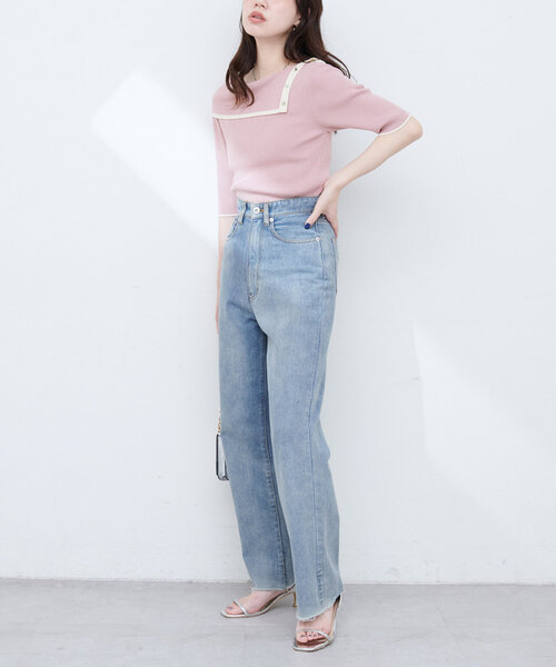 natural couture(ナチュラルクチュール)の「【WEB限定】オフショルアシメネックリブニット(ニット/セーター・レディース・サックスブルー/ネイビー/オフホワイト/ピンク・FREE)」の6枚目の写真