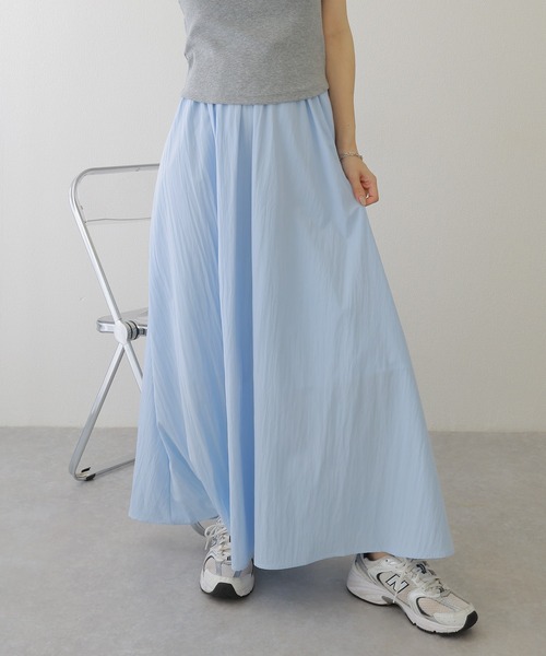 gather long flare skirt /ソリッドカラー ギャザー フレア