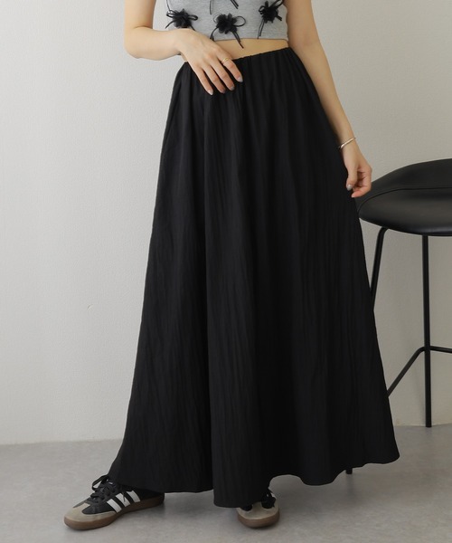 gather long flare skirt /ソリッドカラー ギャザー フレア