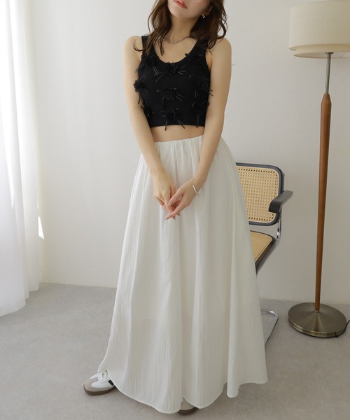 gather long flare skirt /ソリッドカラー ギャザー フレア