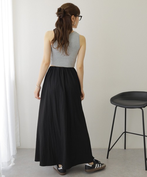 新品タグ付き☆【LE PHIL】ライトナイロンギャザーロングスカート gather long flare skirt /ソリッドカラー ギャザー フレア