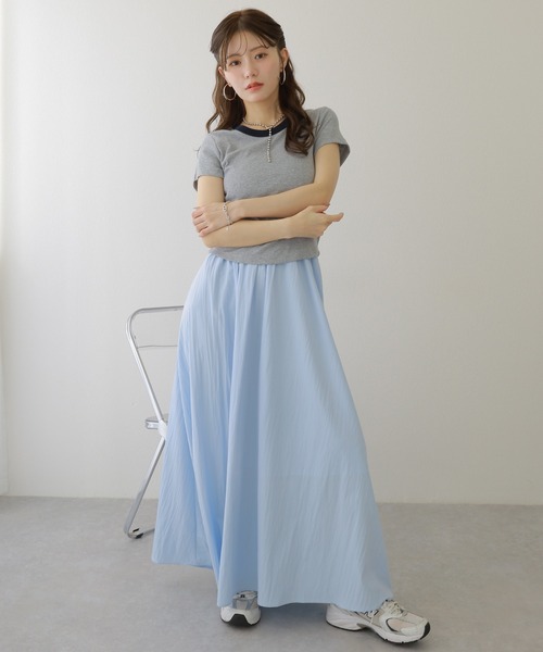 新品タグ付き☆【LE PHIL】ライトナイロンギャザーロングスカート gather long flare skirt /ソリッドカラー ギャザー フレア
