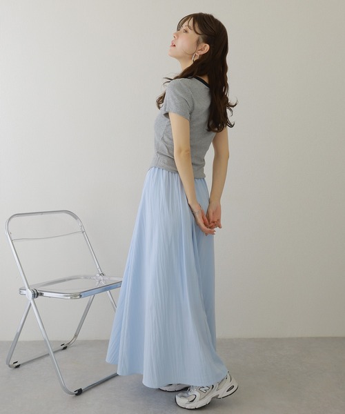 gather long flare skirt /ソリッドカラー ギャザー フレア