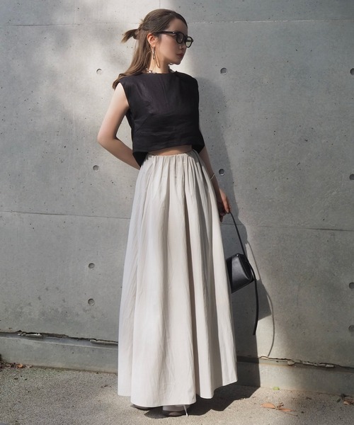 gather long flare skirt /ソリッドカラー ギャザー フレア