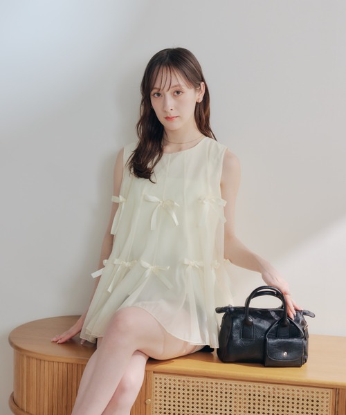 Cecilie Bahnsen リボン フレア ブラウス UK8 CECILIE BAHNSEN バックリボン ブラウス ホワイト ＃UK8