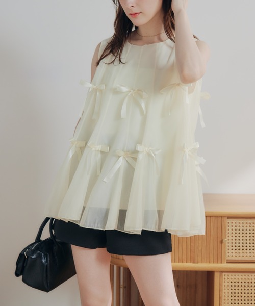 ECREL（エクレール）の「リボンフレアブラウス（シャツ/ブラウス・レディース・アイボリー・FREE）」の4枚目の写真