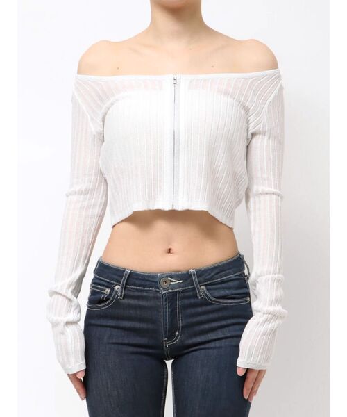 GYDA（ジェイダ）の「ラメシアーオフショルショートニットカーディガン（カーディガン/ボレロ・レディース・オフホワイト/ブラック/スカイブルー・FREE）」の14枚目の写真