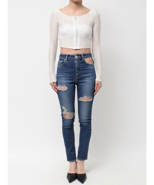 GYDA（ジェイダ）の「ラメシアーオフショルショートニットカーディガン（カーディガン/ボレロ・レディース・オフホワイト/ブラック/スカイブルー・FREE）」の9枚目の写真