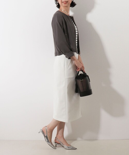 MICO COULIER（ミコクリエ）の「ポリワッシャーカルゼZIPアップジャケット（ブルゾン・レディース・オフホワイト/チャコールグレー/ベージュ・38）」の22枚目の写真