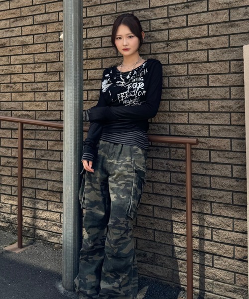 tシャツ border pattern layered tops レディース セール】border pattern layered tops（Tシャツ/カットソー