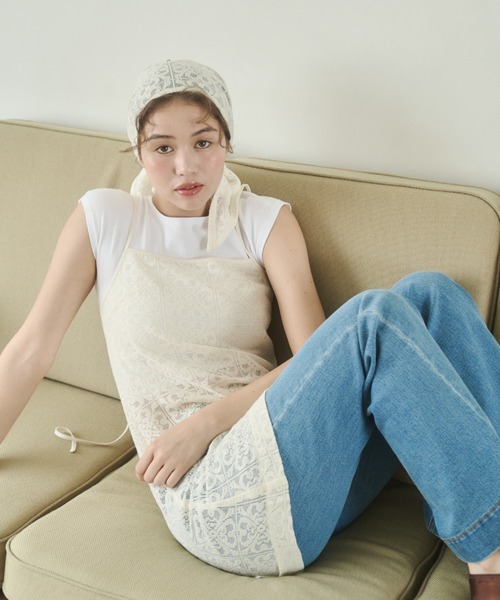 韓国 2点セット キャミワンピ アイレットレース リボン カーデ アイレットカーディガンセットキャミワンピース Ivory – honono