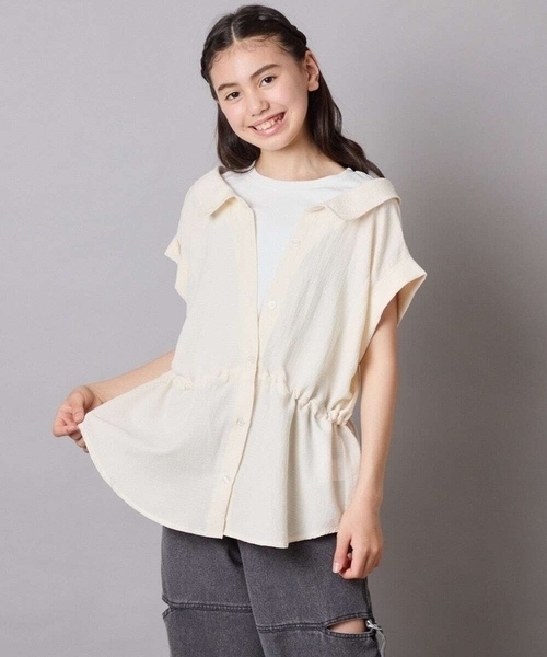 a.v.v（アーヴェヴェ）の「【接触冷感/ジメジメ対策】[120-160]ポコポコレイヤード風ブラウス（シャツ/ブラウス・キッズ・アイボリー/ダークインディゴブルー・120/130/140/150/160）」の2枚目の写真