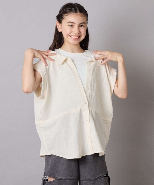 a.v.v（アーヴェヴェ）の「【接触冷感/ジメジメ対策】[120-160]ポコポコレイヤード風ブラウス（シャツ/ブラウス・キッズ・アイボリー/ダークインディゴブルー・120/130/140/150/160）」の18枚目の写真