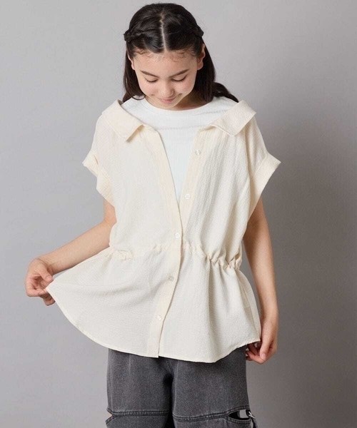 a.v.v（アーヴェヴェ）の「【接触冷感/ジメジメ対策】[120-160]ポコポコレイヤード風ブラウス（シャツ/ブラウス・キッズ・アイボリー/ダークインディゴブルー・120/130/140/150/160）」の16枚目の写真