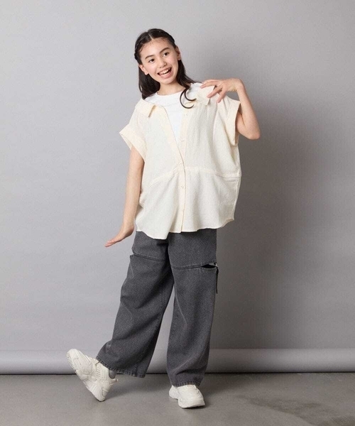 a.v.v（アーヴェヴェ）の「【接触冷感/ジメジメ対策】[120-160]ポコポコレイヤード風ブラウス（シャツ/ブラウス・キッズ・アイボリー/ダークインディゴブルー・120/130/140/150/160）」の15枚目の写真