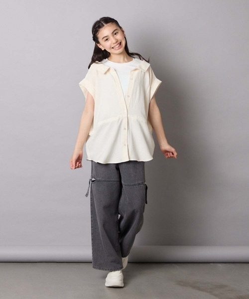 a.v.v（アーヴェヴェ）の「【接触冷感/ジメジメ対策】[120-160]ポコポコレイヤード風ブラウス（シャツ/ブラウス・キッズ・アイボリー/ダークインディゴブルー・120/130/140/150/160）」の14枚目の写真