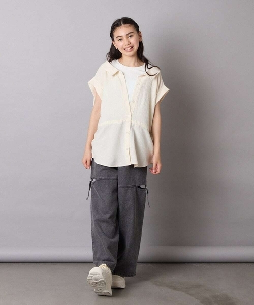 a.v.v（アーヴェヴェ）の「【接触冷感/ジメジメ対策】[120-160]ポコポコレイヤード風ブラウス（シャツ/ブラウス・キッズ・アイボリー/ダークインディゴブルー・120/130/140/150/160）」の13枚目の写真