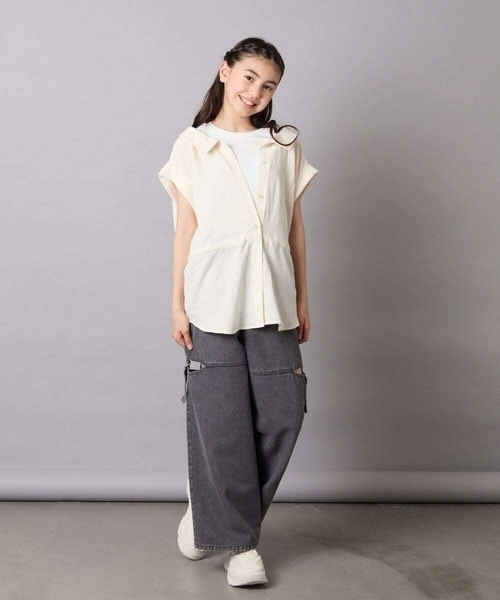 a.v.v（アーヴェヴェ）の「【接触冷感/ジメジメ対策】[120-160]ポコポコレイヤード風ブラウス（シャツ/ブラウス・キッズ・アイボリー/ダークインディゴブルー・120/130/140/150/160）」の12枚目の写真