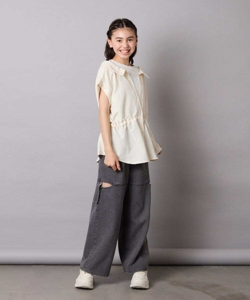 a.v.v（アーヴェヴェ）の「【接触冷感/ジメジメ対策】[120-160]ポコポコレイヤード風ブラウス（シャツ/ブラウス・キッズ・アイボリー/ダークインディゴブルー・120/130/140/150/160）」の11枚目の写真