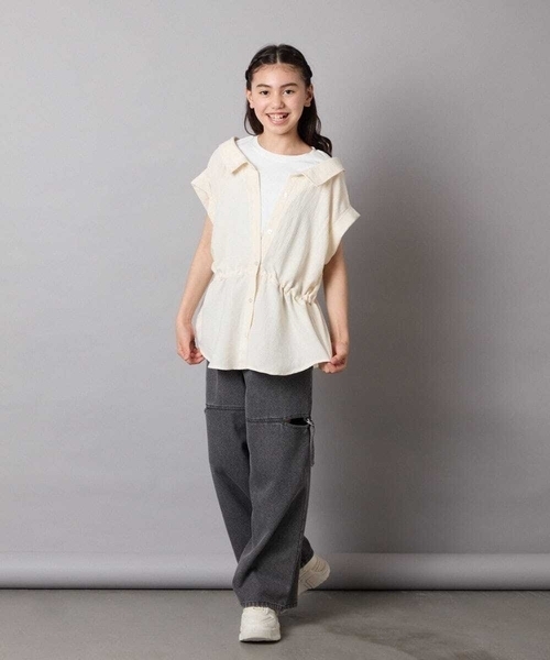 a.v.v（アーヴェヴェ）の「【接触冷感/ジメジメ対策】[120-160]ポコポコレイヤード風ブラウス（シャツ/ブラウス・キッズ・アイボリー/ダークインディゴブルー・120/130/140/150/160）」の10枚目の写真