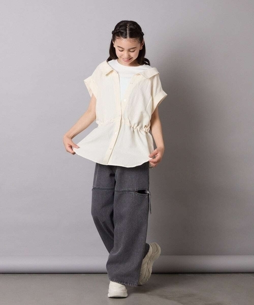 a.v.v（アーヴェヴェ）の「【接触冷感/ジメジメ対策】[120-160]ポコポコレイヤード風ブラウス（シャツ/ブラウス・キッズ・アイボリー/ダークインディゴブルー・120/130/140/150/160）」の9枚目の写真