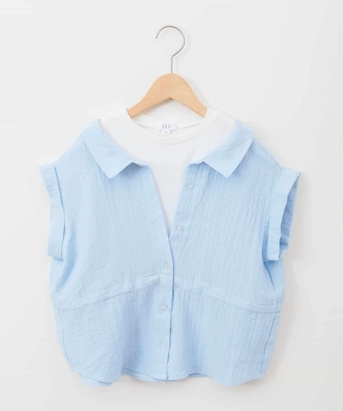 a.v.v（アーヴェヴェ）の「【接触冷感/ジメジメ対策】[120-160]ポコポコレイヤード風ブラウス（シャツ/ブラウス・キッズ・アイボリー/ダークインディゴブルー・120/130/140/150/160）」の8枚目の写真