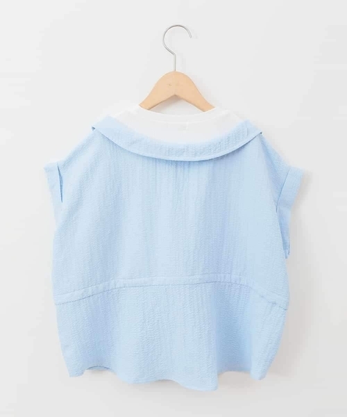 a.v.v（アーヴェヴェ）の「【接触冷感/ジメジメ対策】[120-160]ポコポコレイヤード風ブラウス（シャツ/ブラウス・キッズ・アイボリー/ダークインディゴブルー・120/130/140/150/160）」の7枚目の写真