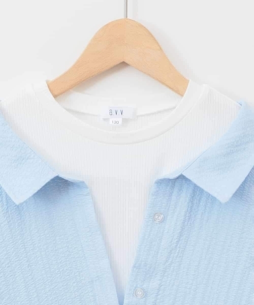 a.v.v（アーヴェヴェ）の「【接触冷感/ジメジメ対策】[120-160]ポコポコレイヤード風ブラウス（シャツ/ブラウス・キッズ・アイボリー/ダークインディゴブルー・120/130/140/150/160）」の6枚目の写真