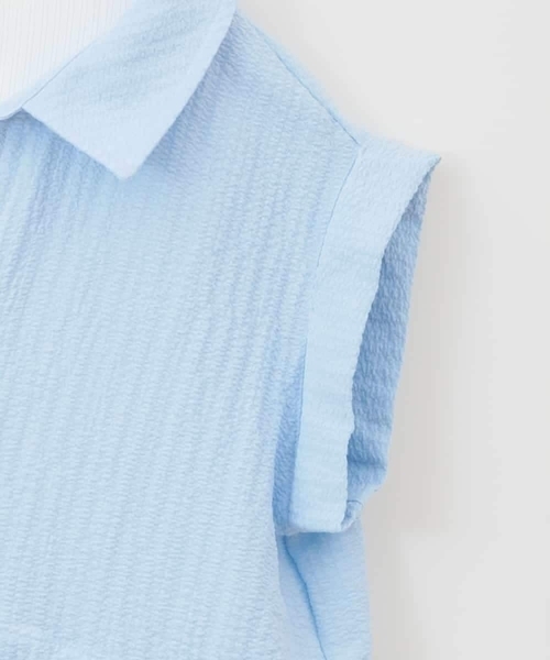 a.v.v（アーヴェヴェ）の「【接触冷感/ジメジメ対策】[120-160]ポコポコレイヤード風ブラウス（シャツ/ブラウス・キッズ・アイボリー/ダークインディゴブルー・120/130/140/150/160）」の5枚目の写真