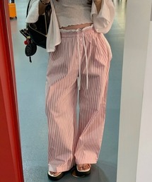 【THEAIRTOWN】ベビーピンク ワイドトレーニングパンツ♡ STR2963 サイドリボンワイドパンツ7色 トレーニングパンツ