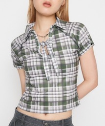 【美品】ラグアジェム SLEEVE GATHER CUT トップス カーキ LAGUA GEM|ラグア ジェム(レディース)のTシャツ/カットソー