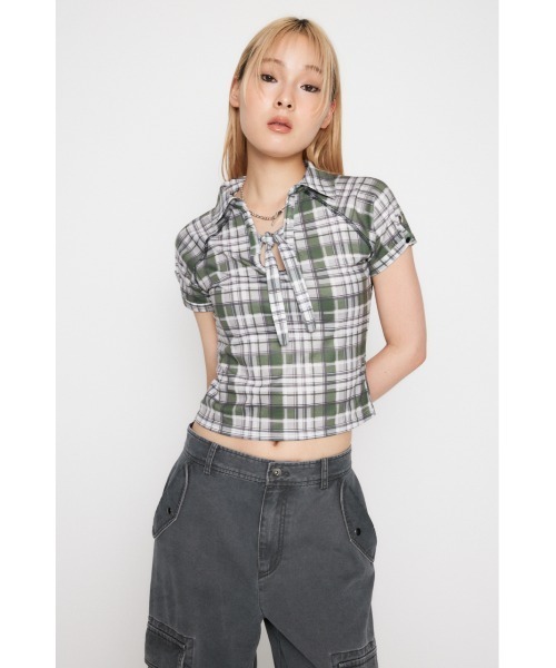 LAGUA GEM（ラグアジェム）の「CHECK COMPACT トップス（Tシャツ/カットソー・レディース・カーキ/ライトブルー/ネイビー・FREE）」の8枚目の写真